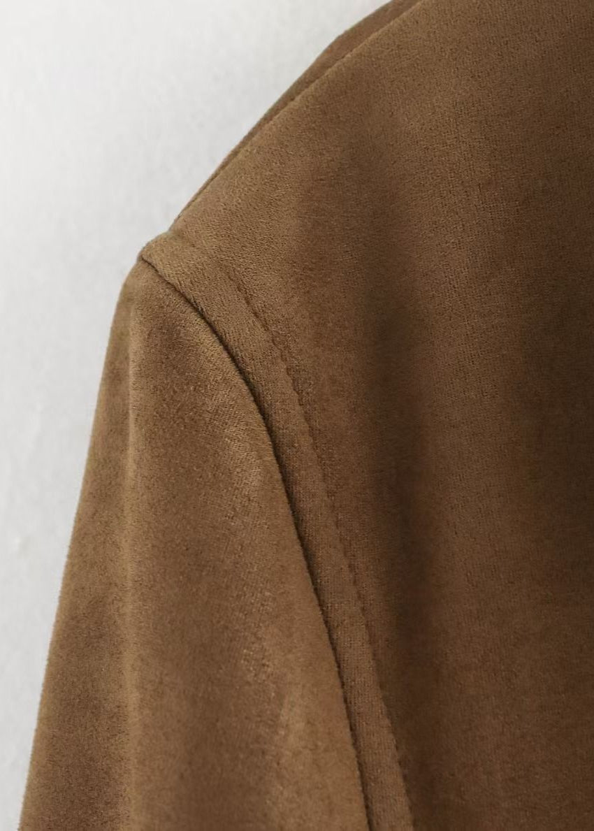 Suede Button Front Blazer with Patch Pockets