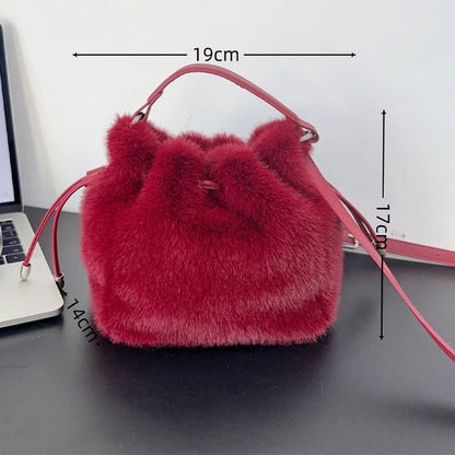 Fuzzy Soft Trendy Drawstring Bucket Crossbody Bag