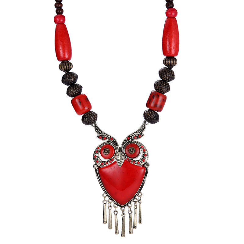 Tibetan Ethnic Wind Wooden Beads Necklace Sweater Chain Dance Pendant