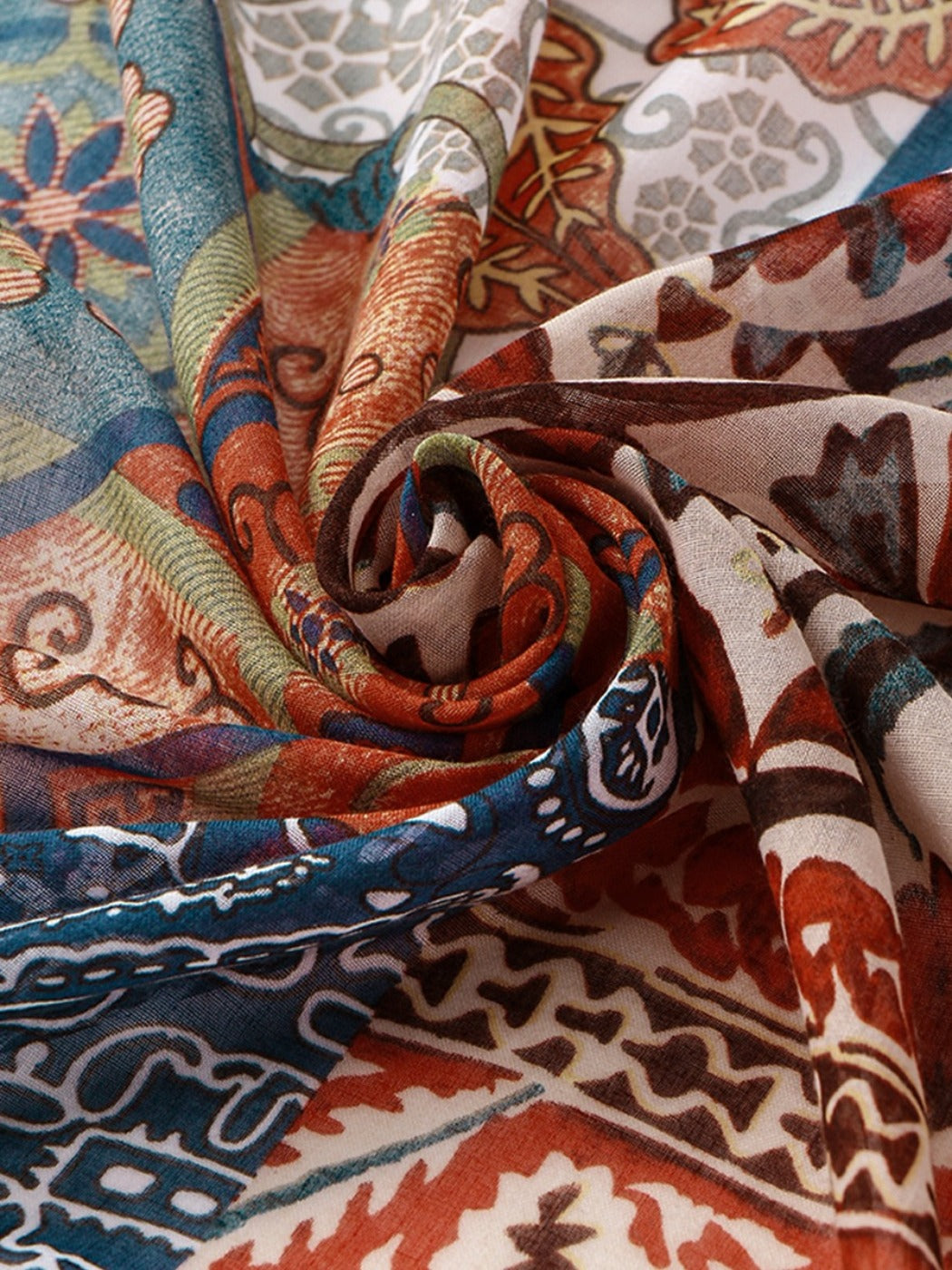 Scarvii - Ethnic Print Polyester Square Scarf Shawl