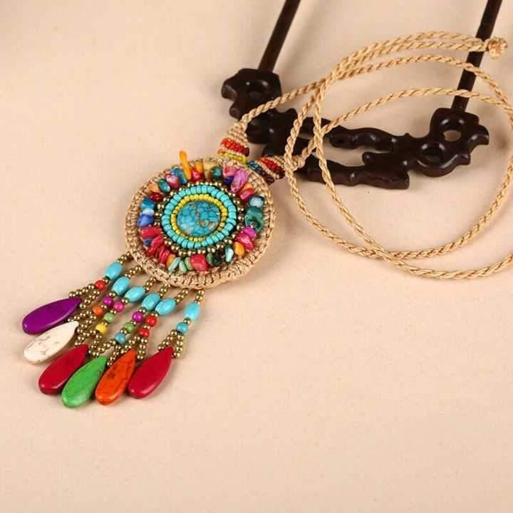 Hand-Woven Folk Style Tibet Spike Long Necklace