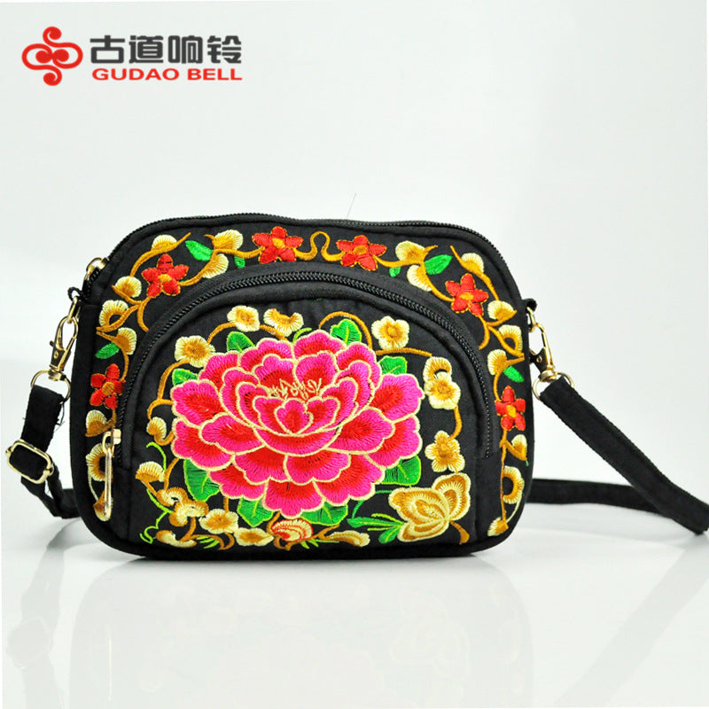 Tibet Ethnic Embroidery Bag Double Side Embroidery Canvas Zero Wallet Mobile Phone Bag Women'S Mini Slant Span Bag