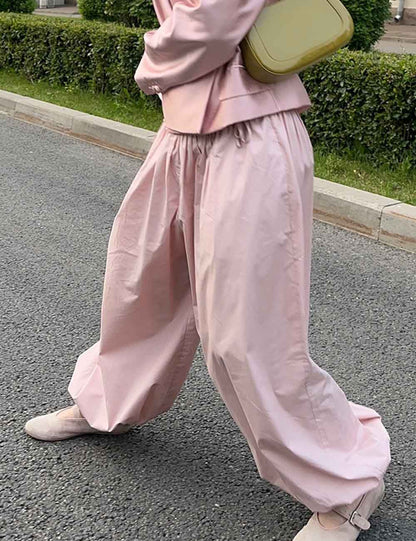 Simple Solid Color Elastic Waist Harem Pants