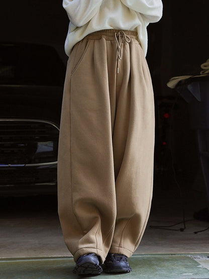Casual Loose Wide Leg Drawstring Solid Color Pants