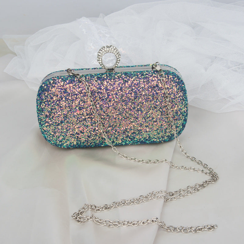 Sequin Evening Clutch Bag with Ring Handle