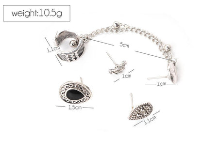 4 Pcs Vintage Chain Tassels Crown Water Drop Pattern Earrings