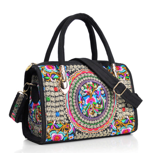 Ethnic Style Embroidered Portable Cross-Body Drum Bag Canvas Embroidered Cloth Bag Travel One-Shoulder Portable Women'S Bag