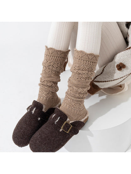 Rufia - Vintage-inspired Knit Socks with Embossed Openwork