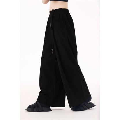High Waist Wide Leg Pants With Zipper Loose Fit