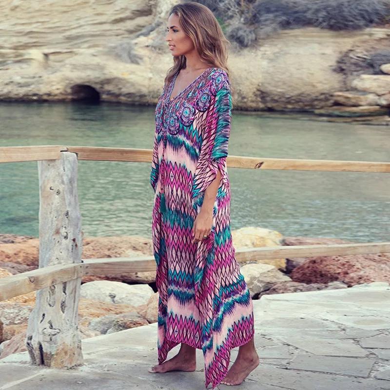 Plus Size Beach Wear Swimwear Bathing Suit Cover Ups Tunics Coverups For Women Beach Dress Long Cover Up