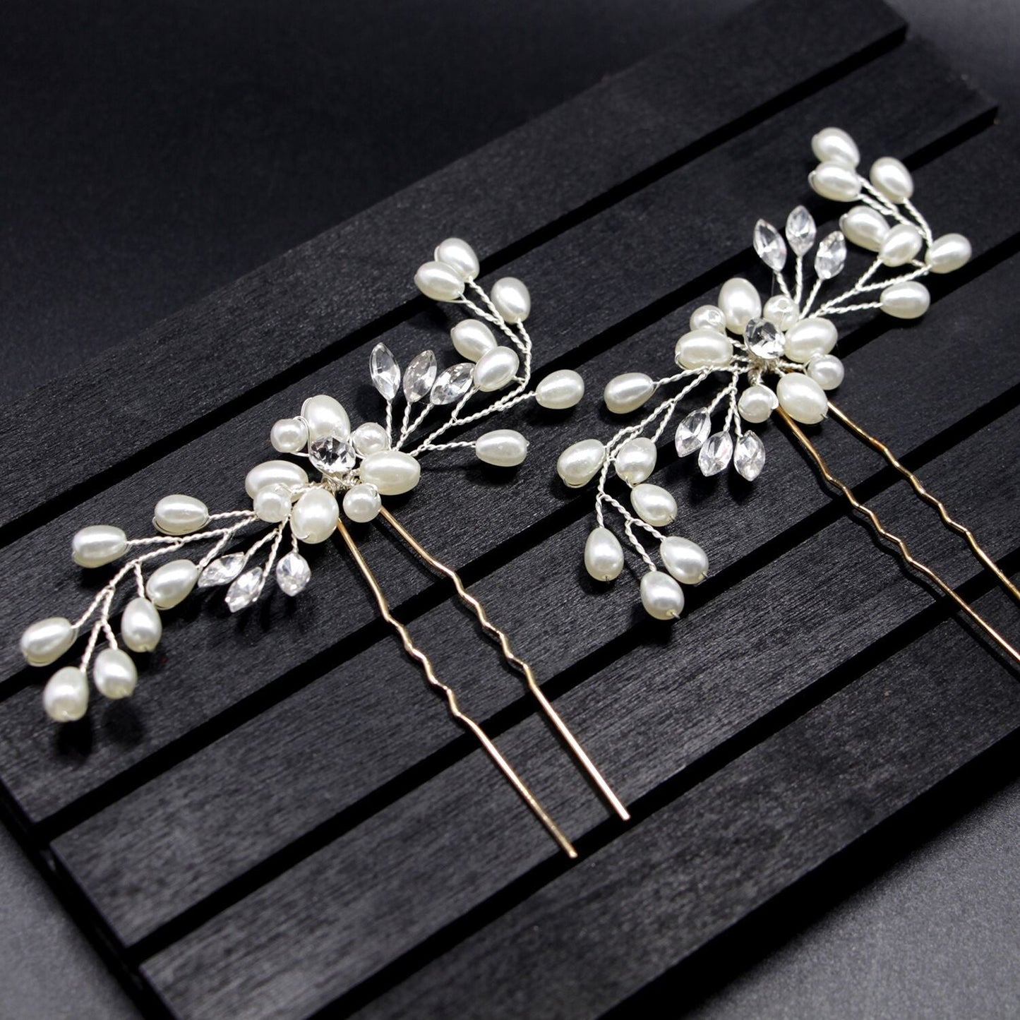 Handmade Pearl Crystal U-Shaped Hairpin Bridal Hair Accessory