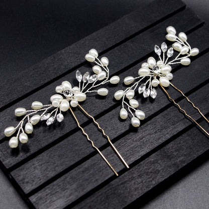 Handmade Pearl Crystal U-Shaped Hairpin Bridal Hair Accessory