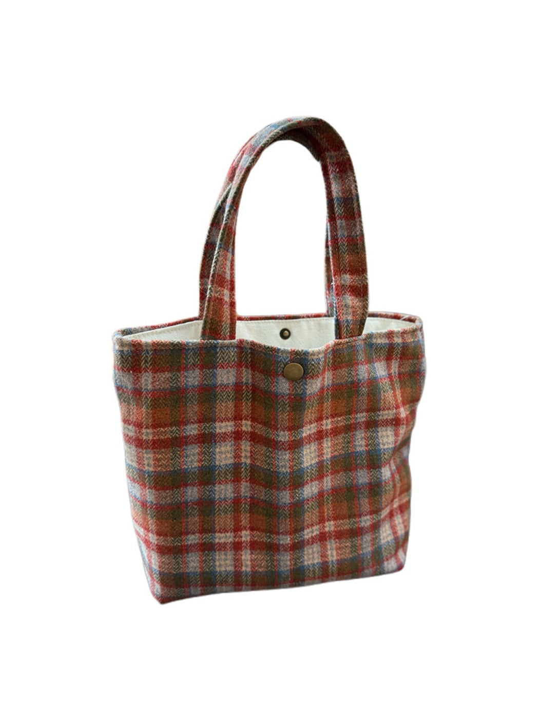 Cosbai - Canvas Shoulder Bag with Orange Plaid Patterns