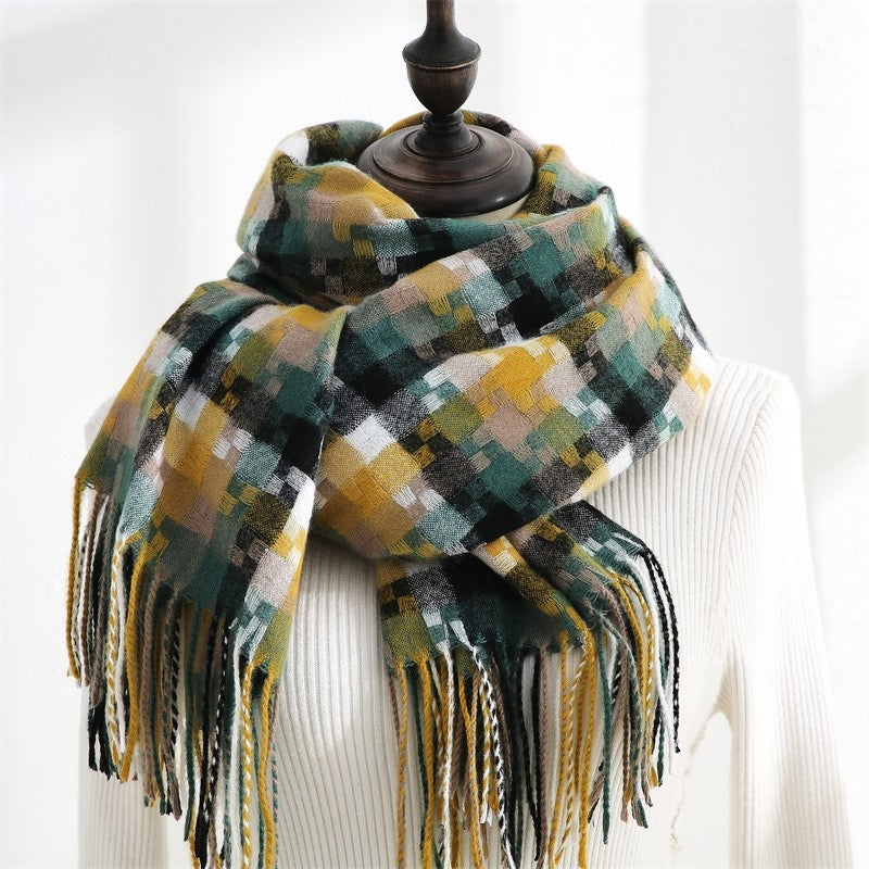 Fashion Mid-Length Imitated Cashmere Tassled Shawl Scarf