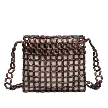 Cosbai - Wooden Bead Woven Crossbody Bag - Stylish &amp; Classic