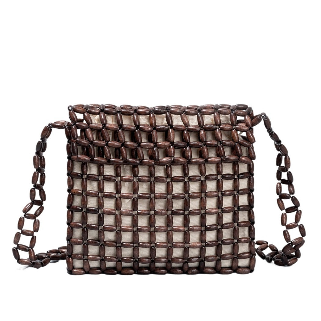Cosbai - Wooden Bead Woven Crossbody Bag - Stylish &amp; Classic