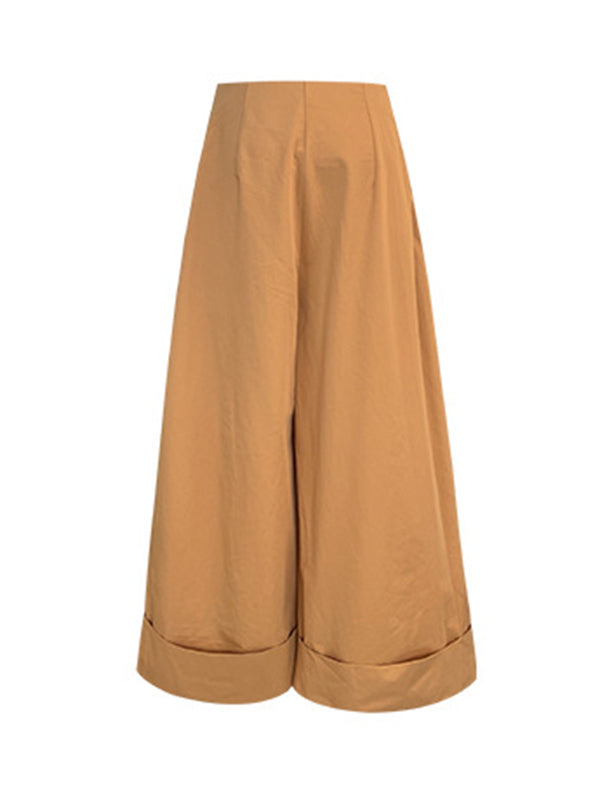 High Waisted Wide Leg Pleated Solid Color Casual Pants Bottoms Flared Trousers