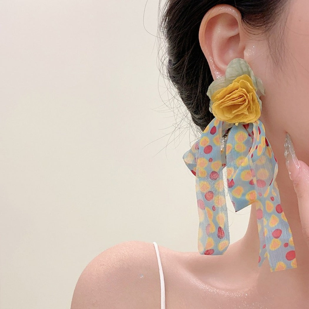 Earwish - Playful Floral &amp; Polka Dot Long Earrings - Cheerful &amp; Retro