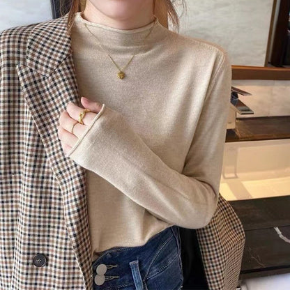 Solid Color Long Sleeve Half Turtleneck Thin Base Knitted Sweater
