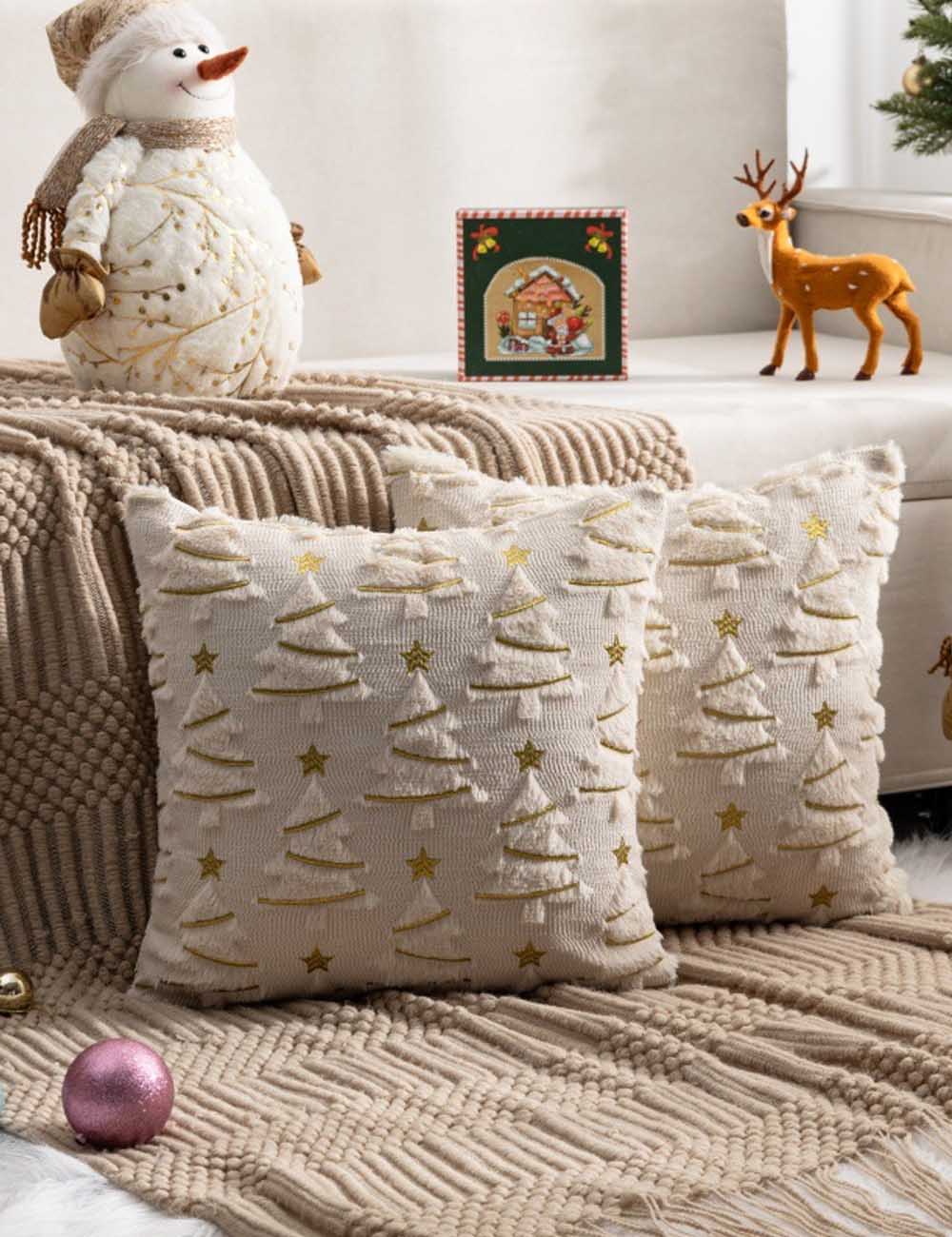 Soft Christmas Tree Snowflake Square Cushion Covers
