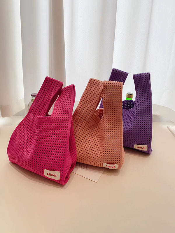Hollow Letter Print Solid Color Handbags