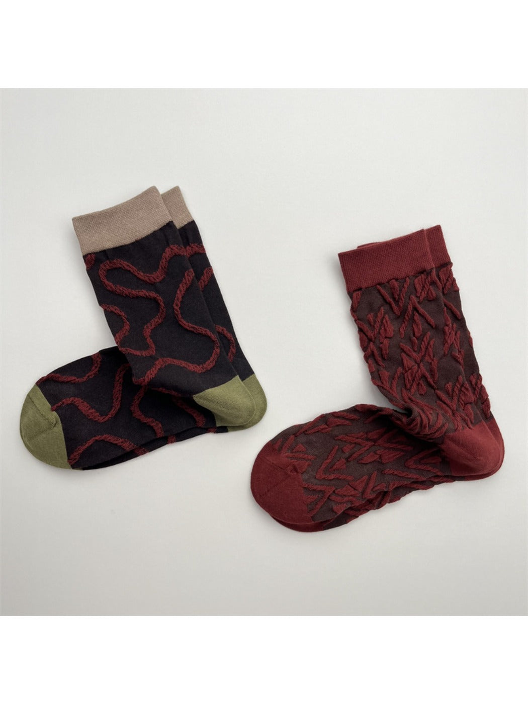 Rufia - Geometric Pattern Color-Block Mid-Crew Socks