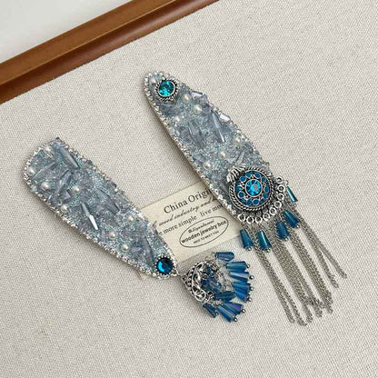 Elegant Crystal Pearl Rhinestone Tassel Hair Clip