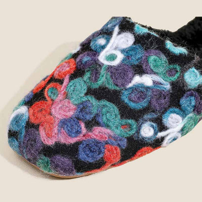 Flower Embroidery Soft Warm Plush Indoor Slippers