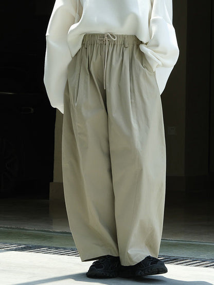 Casual Loose Wide Leg Elastic Waist Solid Color Pants
