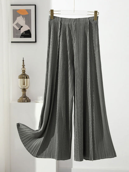 Simple Loose Wide Leg Pleated Solid Color Casual Pants Bottoms