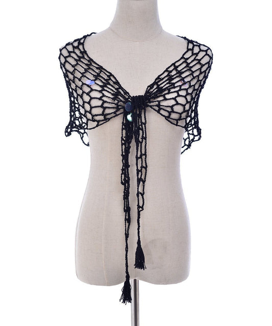 Beach Shawl Sunscreen Sexy Fishnet Sequin Triangle Cover-Up
