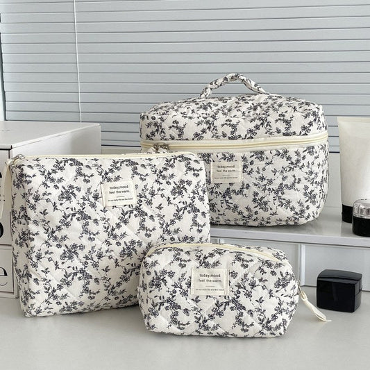Flower Print Color Block Portable'Make Up Bag