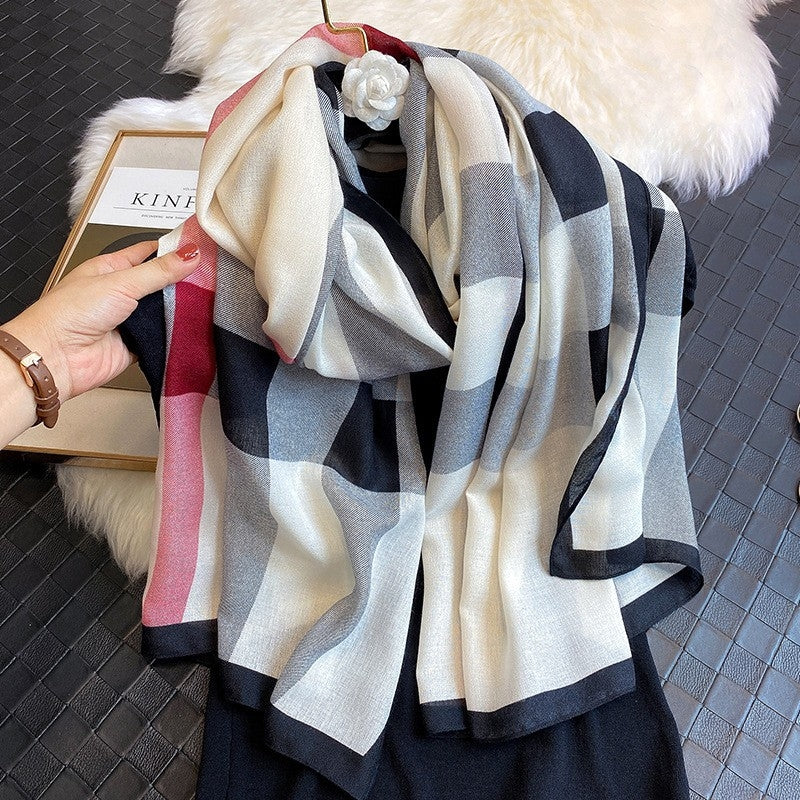 Cotton Contrast Color Printed Shawl Scarf