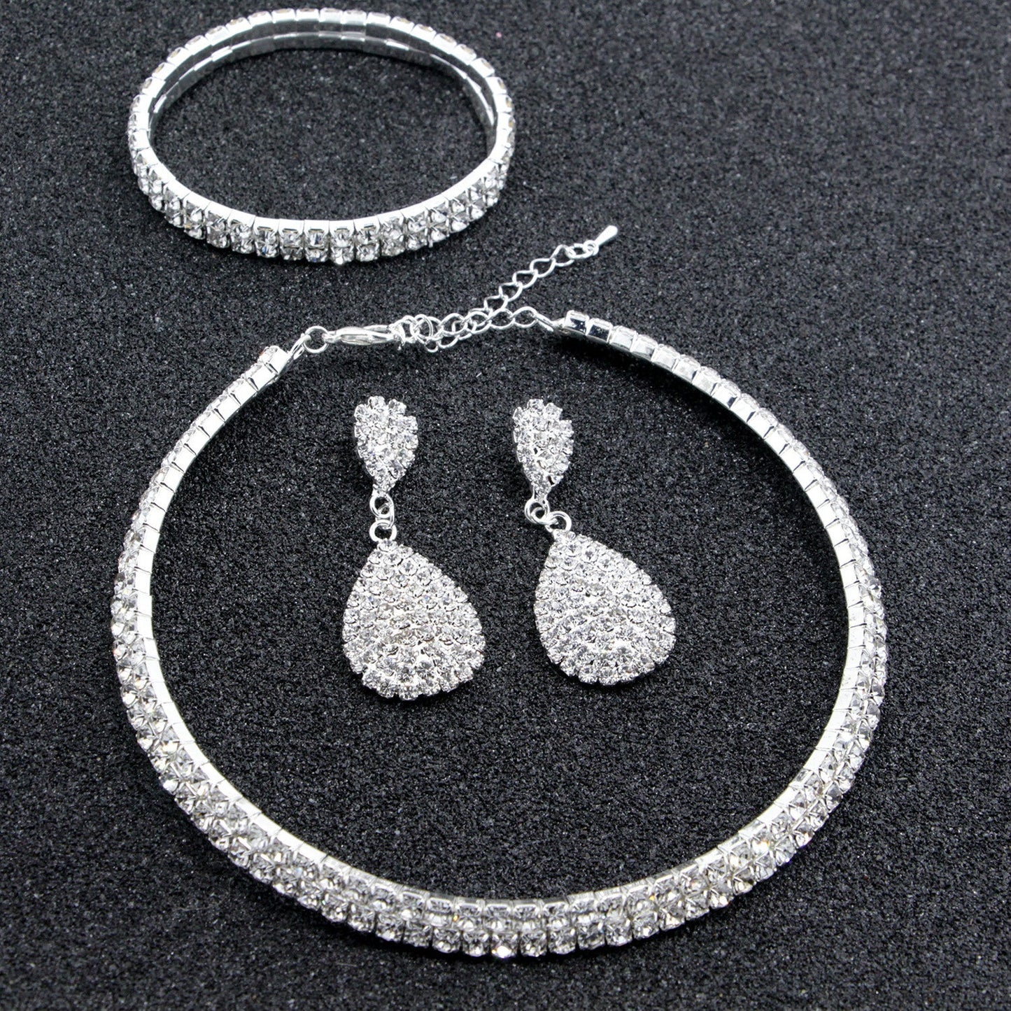 Bridal Crystal Jewelry Set with Necklace, Bracelet, and Earrings