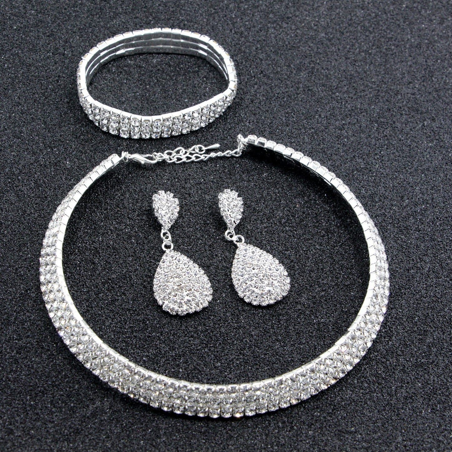 Bridal Crystal Jewelry Set with Necklace, Bracelet, and Earrings