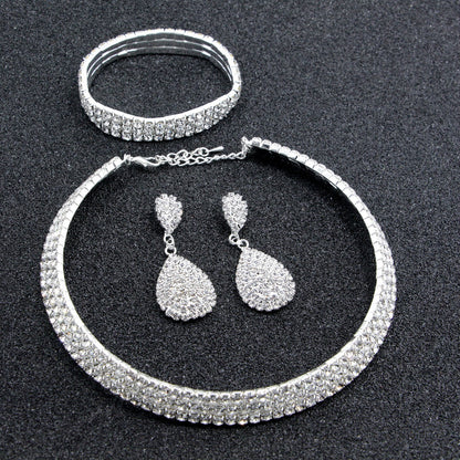 Bridal Crystal Jewelry Set with Necklace, Bracelet, and Earrings