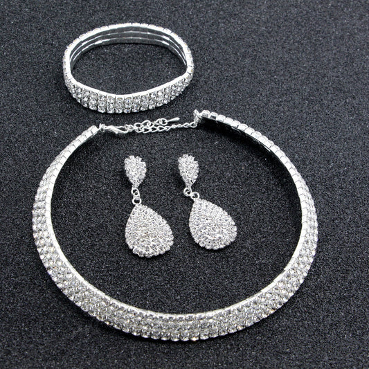 Bridal Crystal Jewelry Set with Necklace, Bracelet, and Earrings