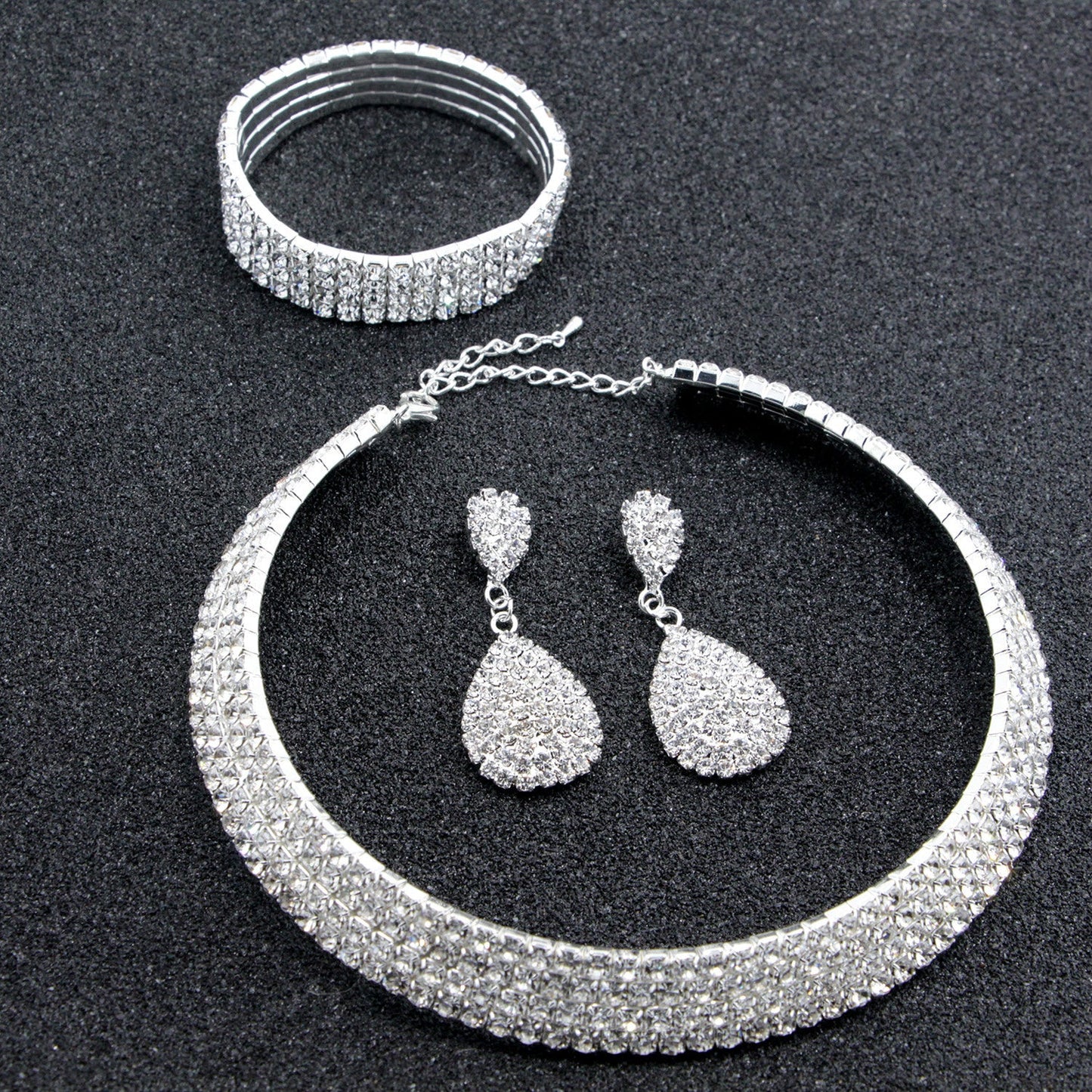 Bridal Crystal Jewelry Set with Necklace, Bracelet, and Earrings