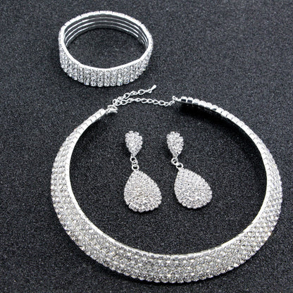 Bridal Crystal Jewelry Set with Necklace, Bracelet, and Earrings