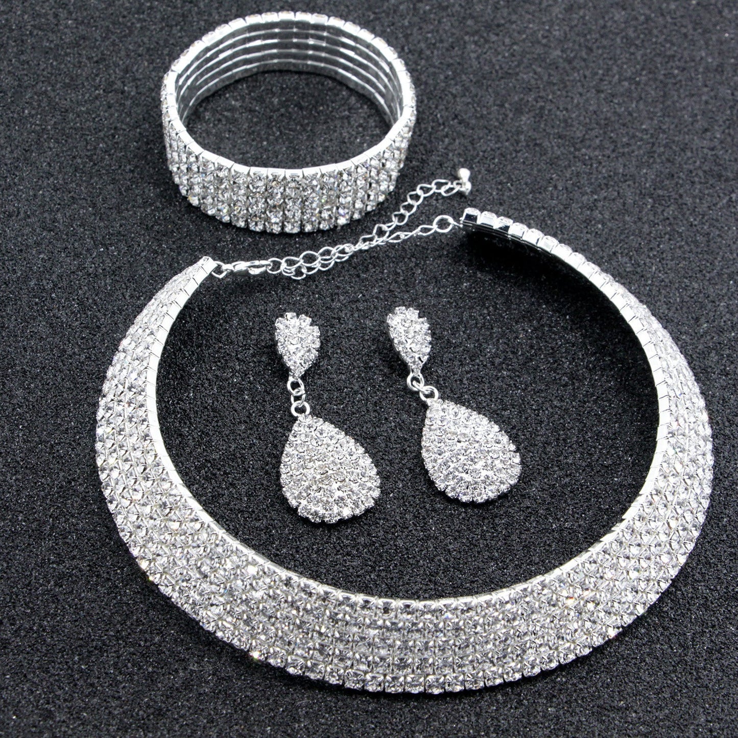 Bridal Crystal Jewelry Set with Necklace, Bracelet, and Earrings