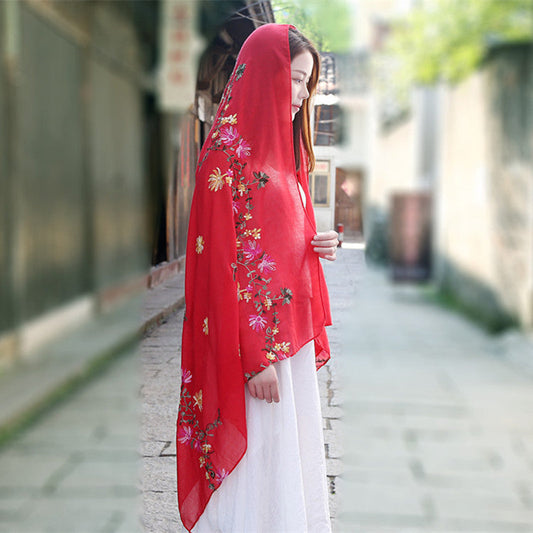 Embroidered Cotton And Linen Scarf Tourism Sunscreen Ethnic Silk Scarf Women Beach Towel Shawl