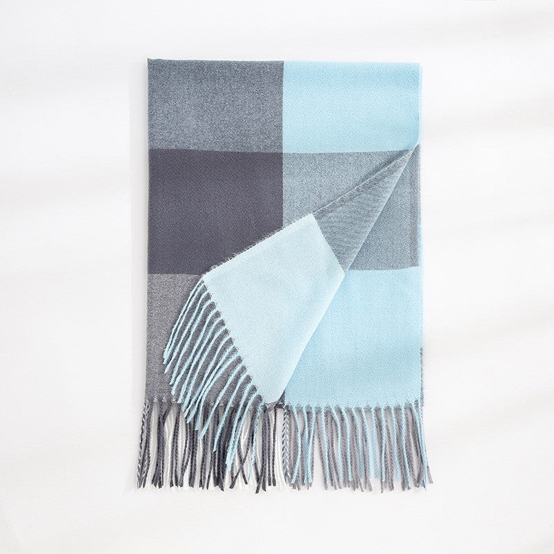 Imitated Cashmere Plaid Print Striped Tasseled Shawl Scarf