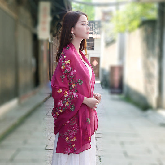Embroidered Cotton And Linen Scarf Tourism Sunscreen Ethnic Silk Scarf Women Beach Towel Shawl