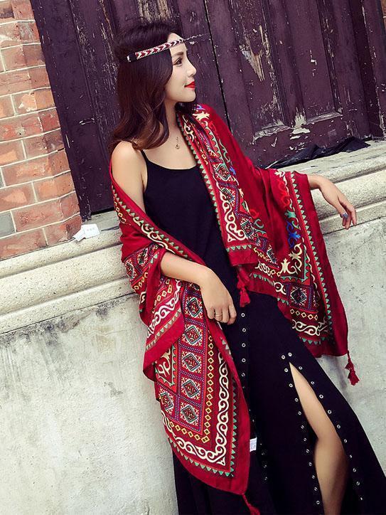 General-Purpose Bohemia Tasseled Scarf&Cap