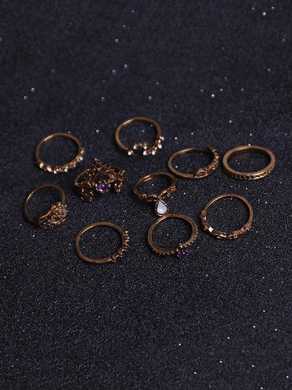 10Pcs Vintage Crown Rings Accessories