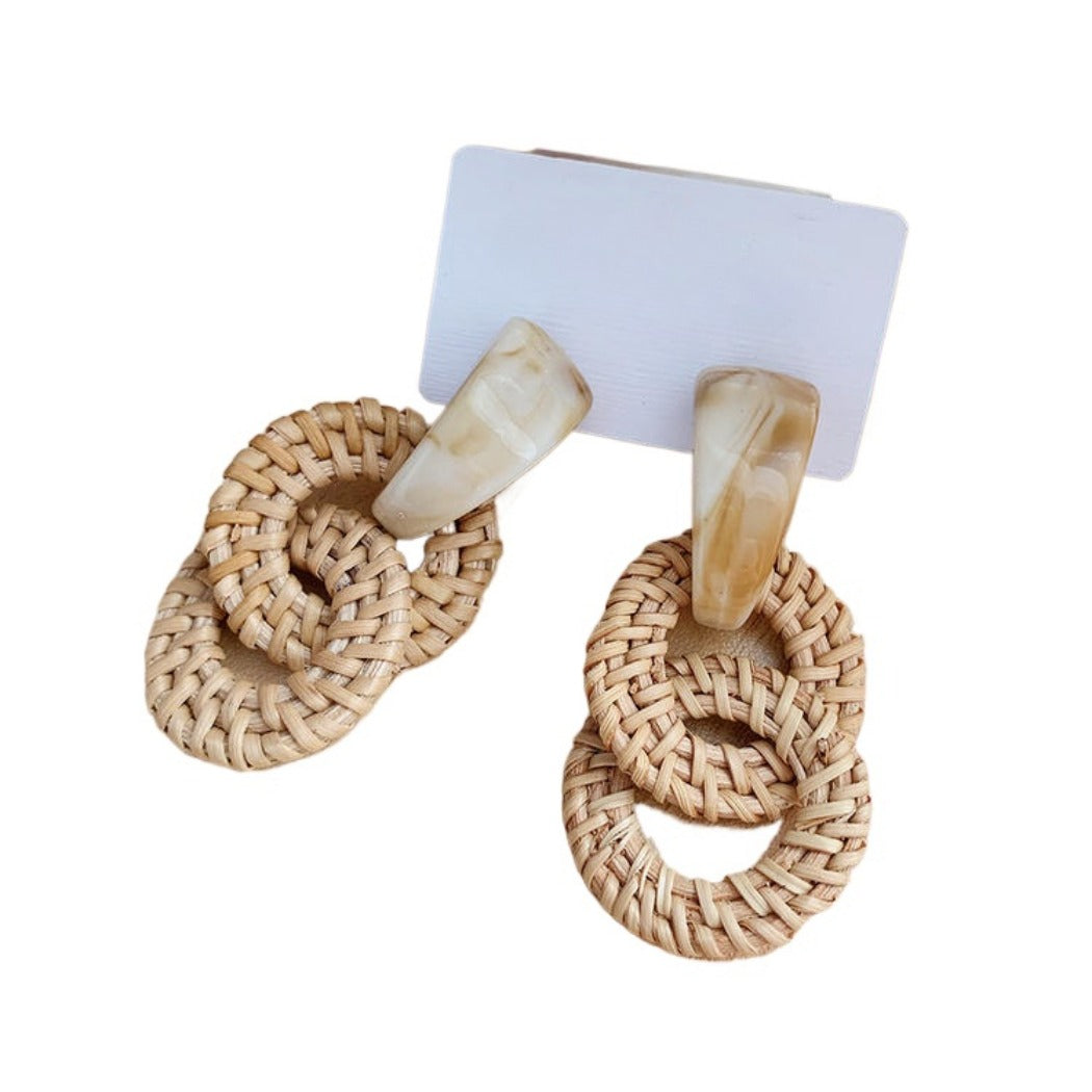 Earwish - Double Hoop Rattan Earrings - Boho &amp; Unique