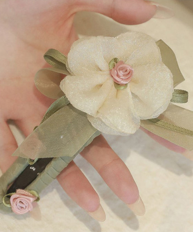 Vintage Light Green Plastic Asymmetrical Tulle Floral Hairpin