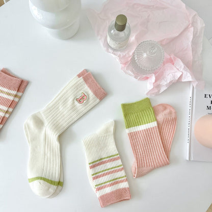 Rufia - Striped Crew Mid-calf Socks - Cute &amp; Sweet