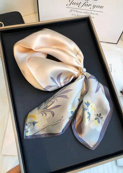 Satin Floral Square Scarf With Subtle Neutrals