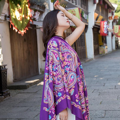 Tibetan And Nepal Embroidered Flower Imitation Cashmere Scarf For Women Outside With Sunscreen Air-Conditioning Shawl